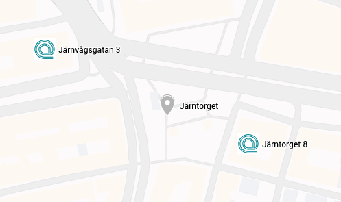 Karta som visar var Arkipelagens två kontorshotell vid Järntorget ligger.